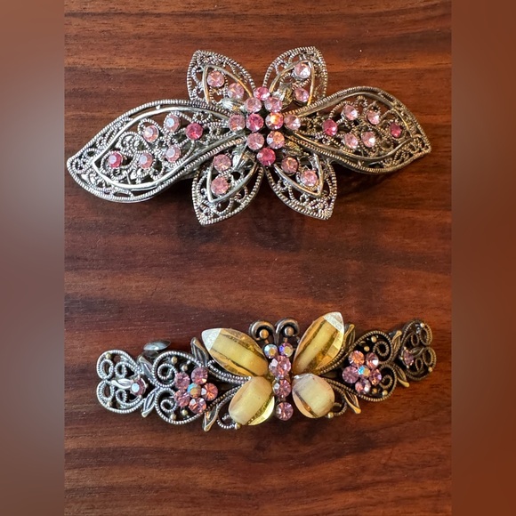 Other - Vintage  Pink and Yellow Hair Clip Barrettes